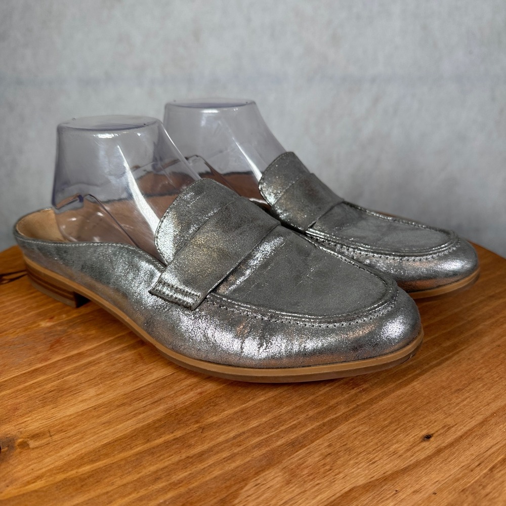 Naturalizer Mule Loafers Womens 11M Silver Metallic Good Penny Flats - Picture 4 of 15